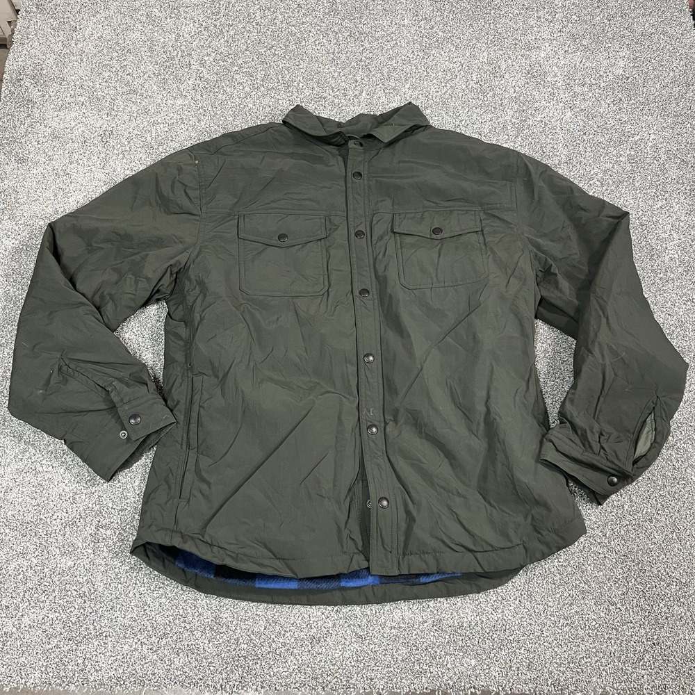 32 Degrees Heat Men's L Green Flannel Lined Shirt Jacket Shacket Snap Front